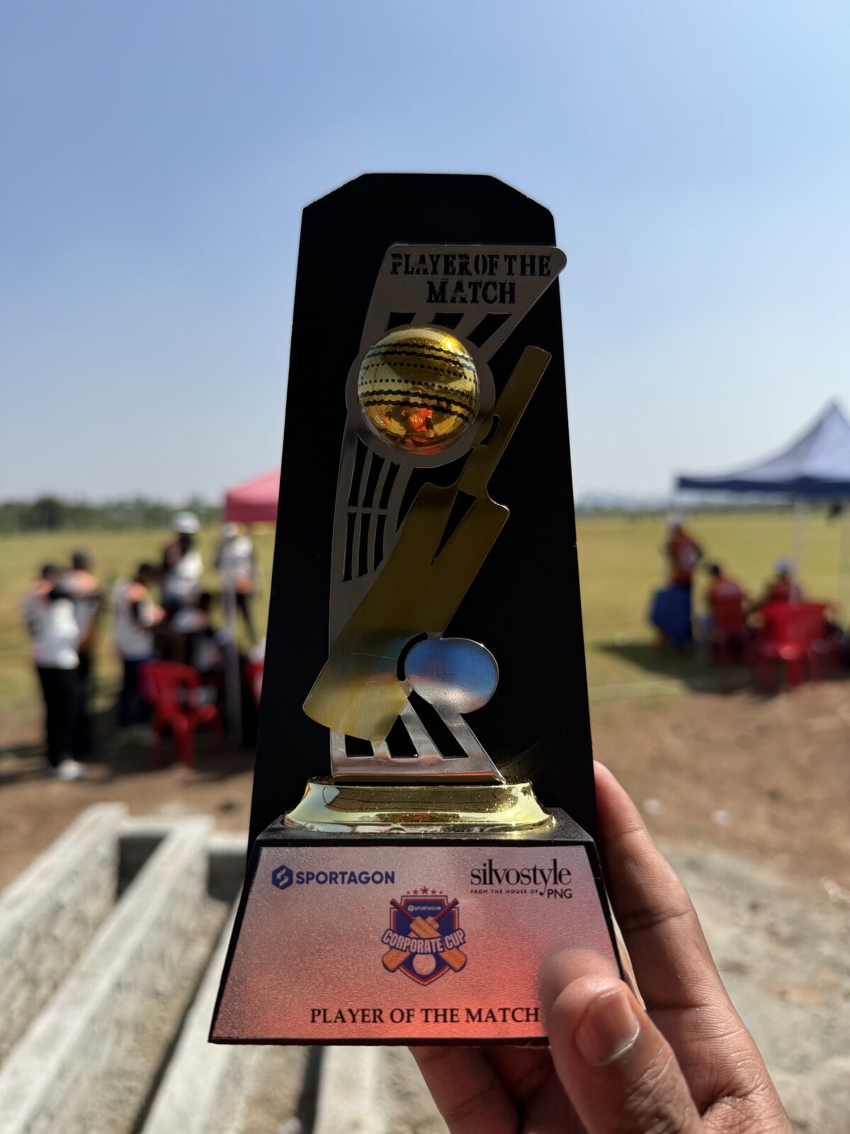 Player of the Match award with custom corporate branding plate