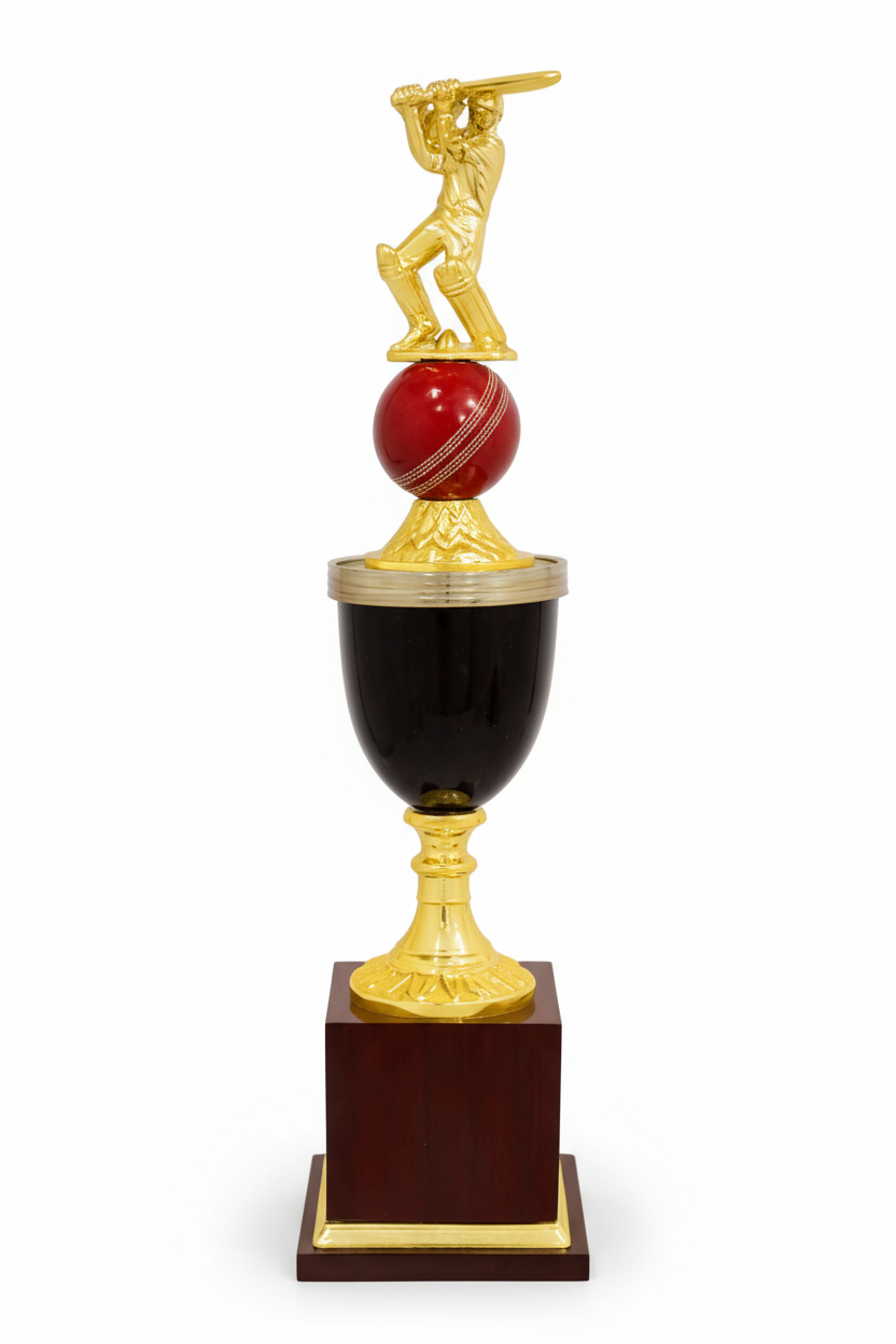 Cricket ball design trophy for bowling awards